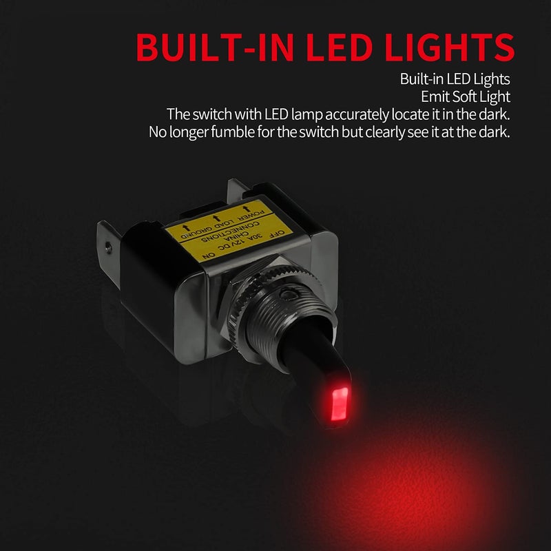 DaierTek 30 Amp Heavy Duty DC Toggle Switch, 12V 30A Lighted Toggle Switch with Red LED 12 Volt for Automotive Car Truck Vehicle UTV -2pcs - Image 2